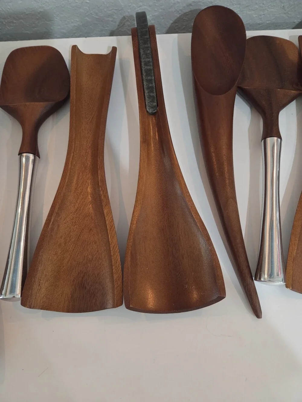 Wooden Teak Salad Servers Set in Warm Brown